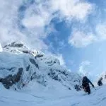 Climbing up the snow gully